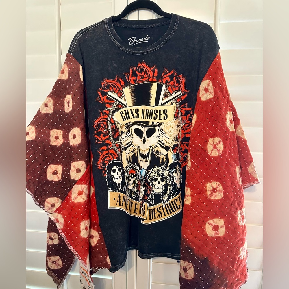 GUNS N ROSES SWEET SKULL upcycled kantha tunic top os S M L XL 1X 2X